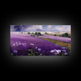 Purple Lavender Fields, Abstract Watercolor Art, Ready To Hang Canvas Print, Framed Wall Art