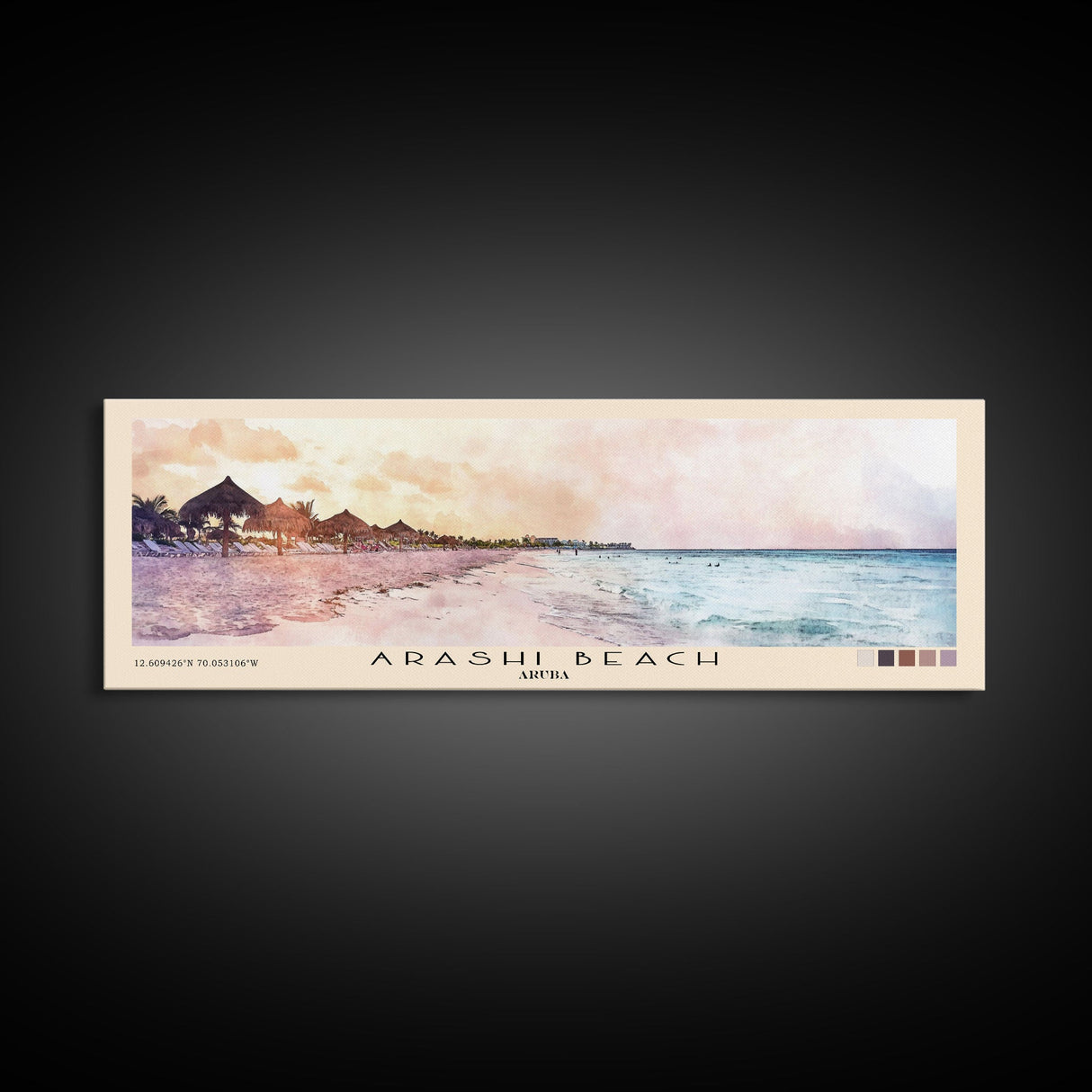 Arashi Beach, Aruba Watercolor Beach Print, Vacation Gift, Aruba Wall Art, Framed Canvas Print, Framed Beach Painting