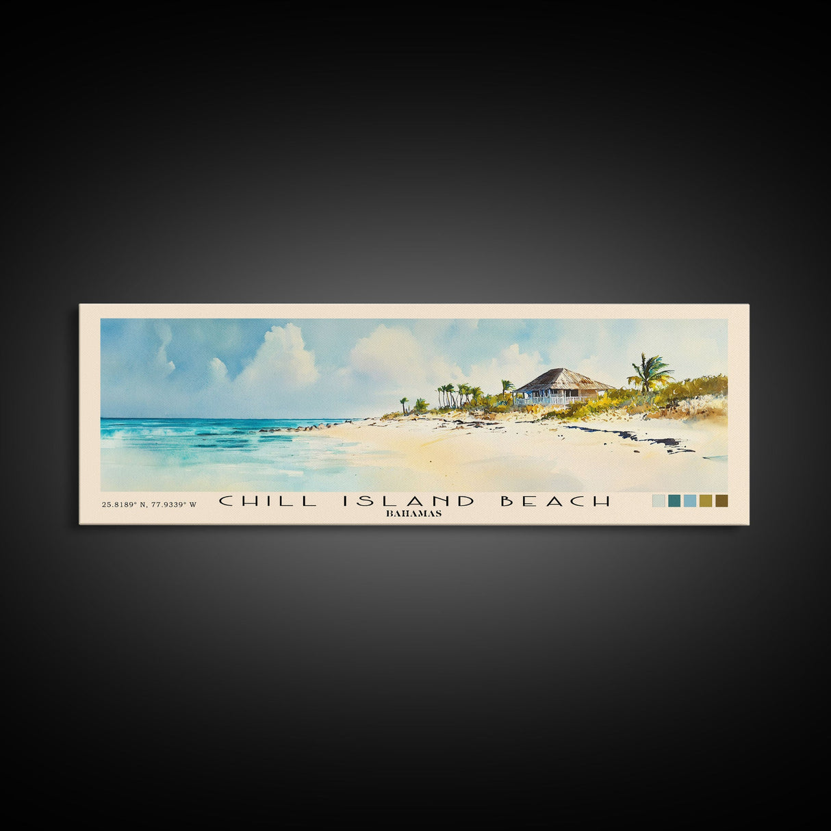 Chill Island Beach, Bahamas Watercolor Beach Print, Vacation Gift, Bahamas Wall Art, Framed Canvas Print, Framed Beach Painting