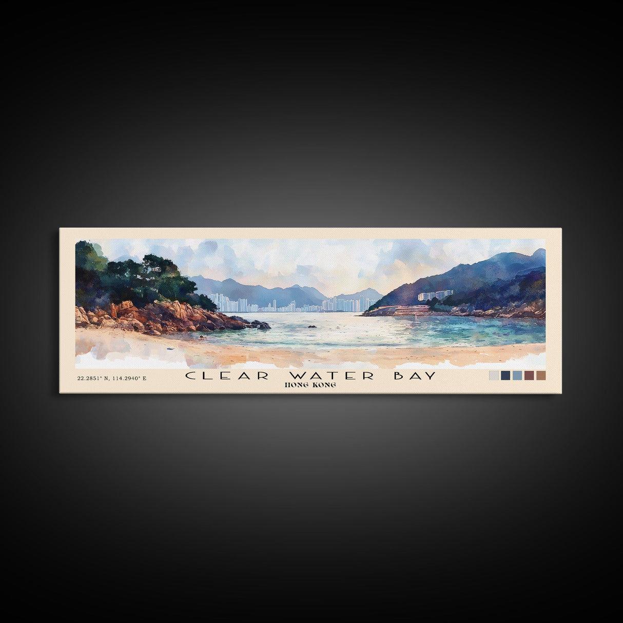 Clear Water Bay, Hong Kong Watercolor Beach Print, Vacation Gift, Hong Kong Wall Art, Framed Canvas Print, Framed Beach Painting