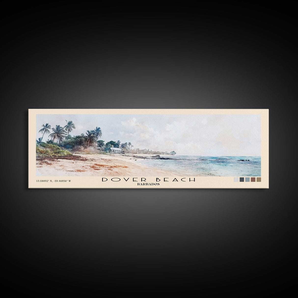 Dover Beach, Barbados Watercolor Beach Print, Vacation Gift, Barbados Wall Art, Framed Canvas Print, Framed Beach Painting