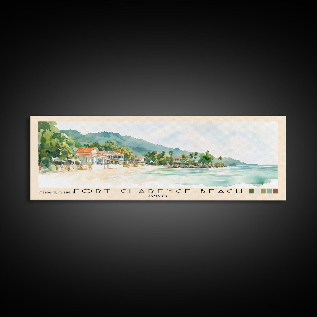 Fort Clarence Beach, Jamaica Watercolor Beach Print, Vacation Gift, Jamaica Wall Art, Framed Canvas Print, Framed Beach Painting