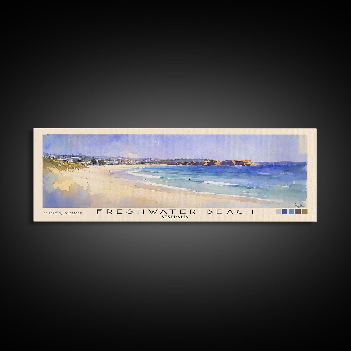 Freshwater Beach, Australia Watercolor Beach Print, Vacation Gift, Australia Wall Art, Framed Canvas Print, Framed Beach Painting