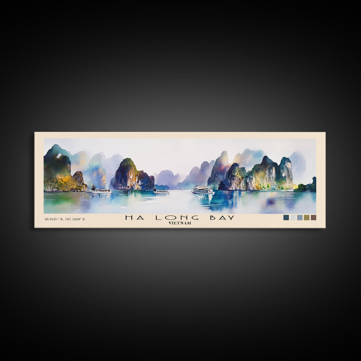 Ha Long Bay, Vietnam Watercolor Beach Print, Vacation Gift, Vietnam Wall Art, Framed Canvas Print, Framed Beach Painting