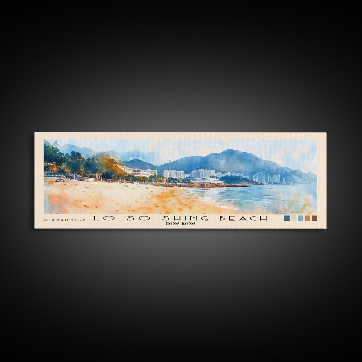 Lo So Shing Beach, Hong Kong Watercolor Beach Print, Vacation Gift, Hong Kong Wall Art, Framed Canvas Print, Framed Beach Painting