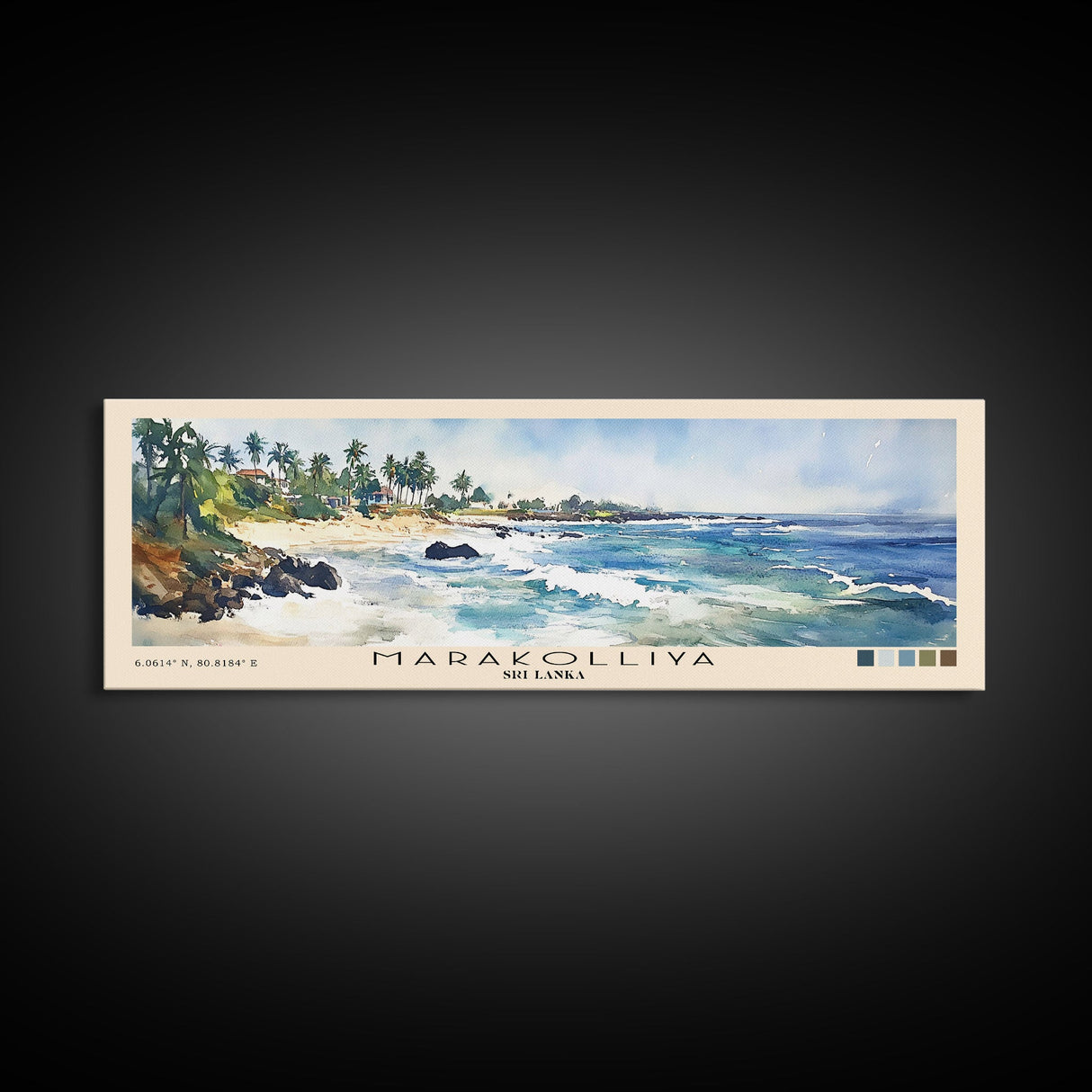 Marakolliya, Sri Lanka Watercolor Beach Print, Vacation Gift, Sri Lanka Wall Art, Framed Canvas Print, Framed Beach Painting