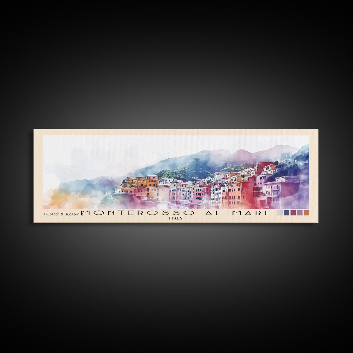 Monterosso al Mare, Italy Watercolor Print, Vacation Gift, Italy Wall Art, Beach Painting, Beach Decor, Large Wall Art, Wood Frame Art