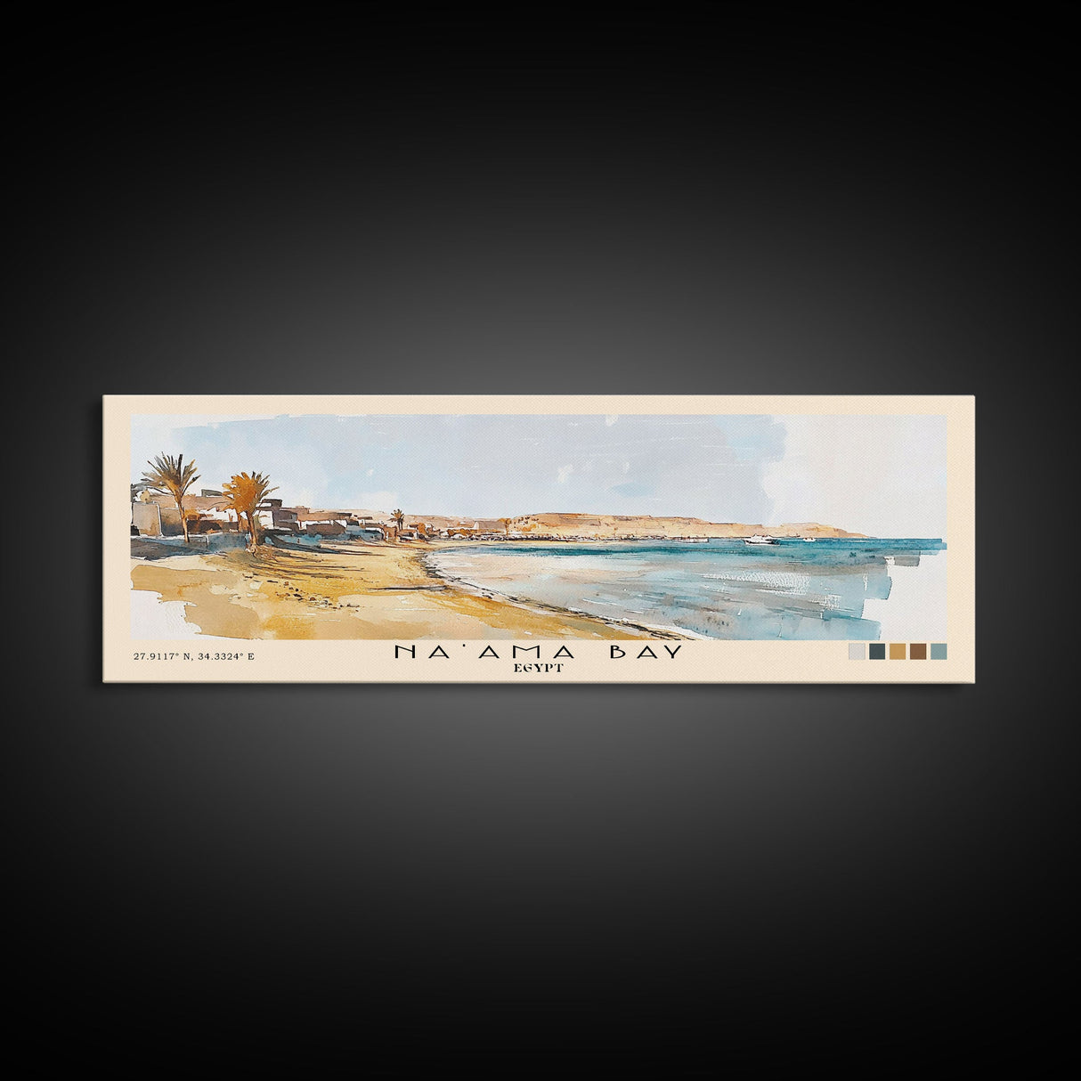 Na’ama Bay, Egypt Watercolor Beach Print, Vacation Gift, Egypt Wall Art, Framed Canvas Print, Framed Beach Painting