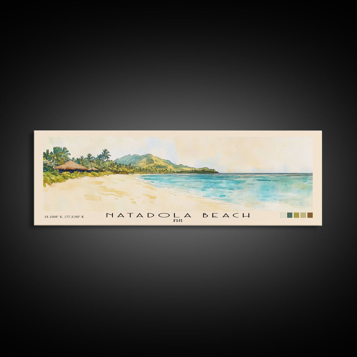 Natadola Beach, Fiji Watercolor Print, Vacation Gift, Fiji Wall Art, Beach Painting, Beach Decor, Large Wall Art, Wood Frame Art