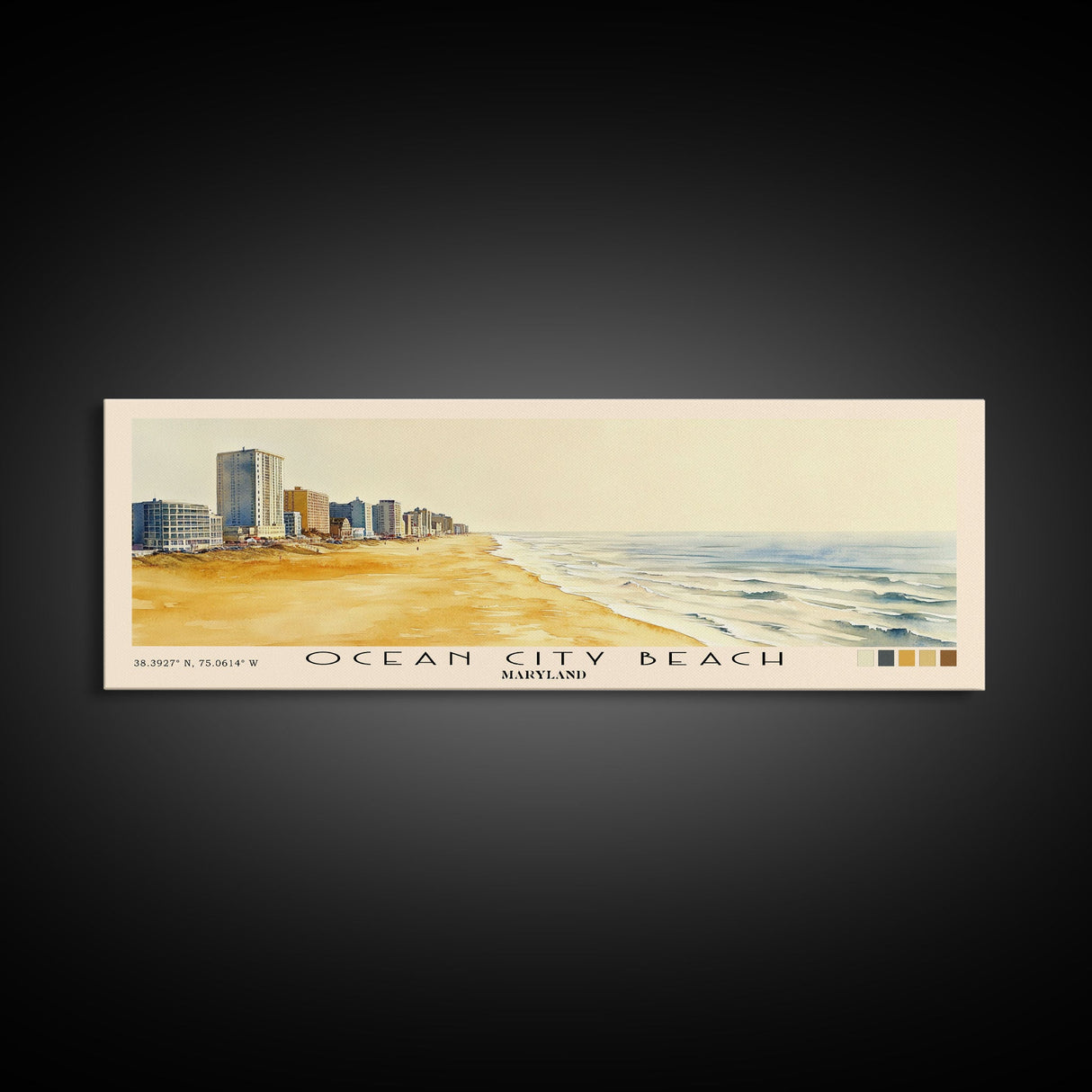 Ocean City Beach, Maryland Watercolor Beach Print, Vacation Gift, Maryland Wall Art, Framed Canvas Print, Framed Beach Painting