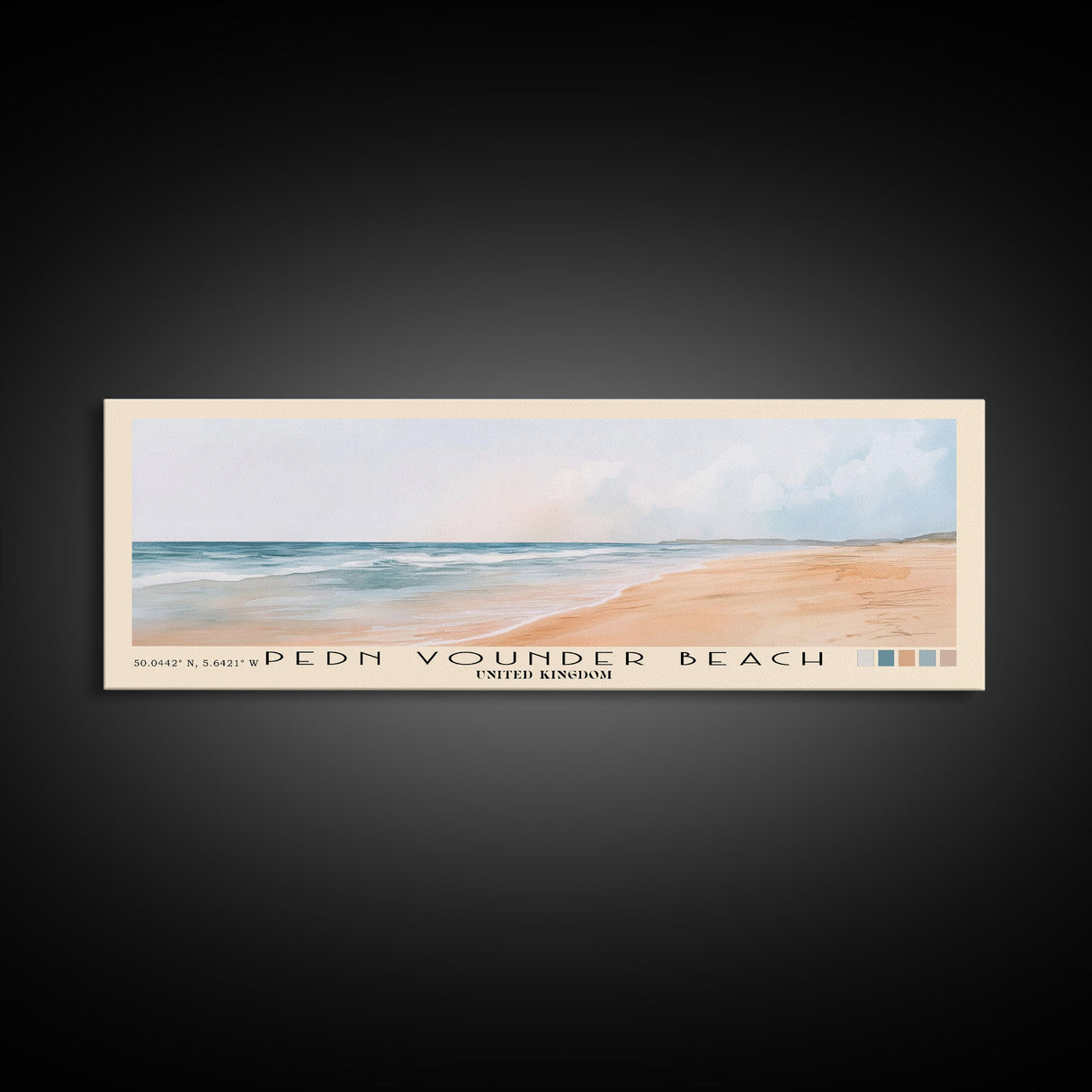 Pedn Vounder Beach, United Kingdom Watercolor Beach Print, Vacation Gift, United Kingdom Wall Art, Framed Canvas Print, Framed Beach Painting