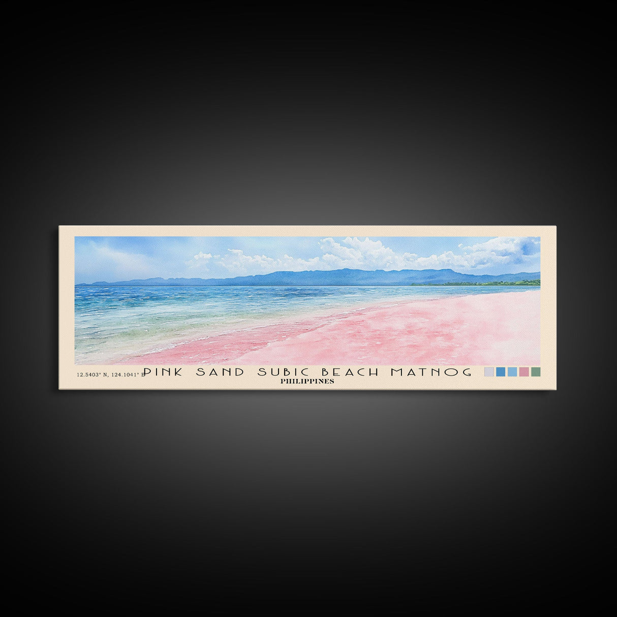 Pink sand Subic beach Matnog, Philippines Watercolor Print, Vacation Gift, Philippines Wall Art, Beach Painting, Beach Decor, Large Wall Art, Wood Frame Art