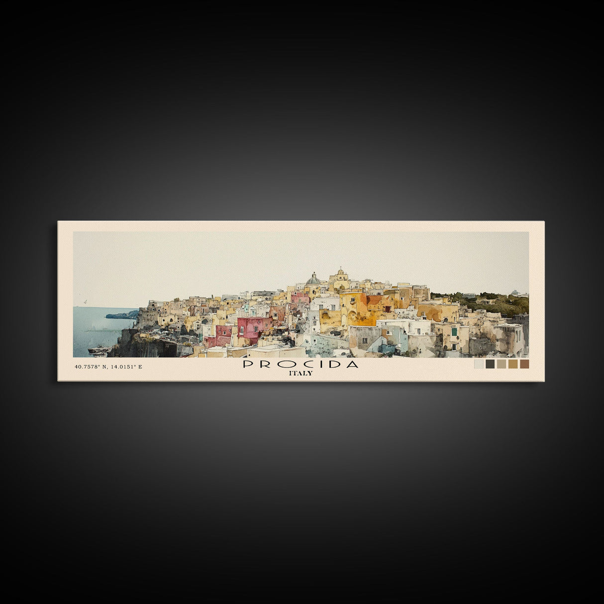 Procida, Italy Watercolor Beach Print, Vacation Gift, Italy Wall Art, Framed Canvas Print, Framed Beach Painting