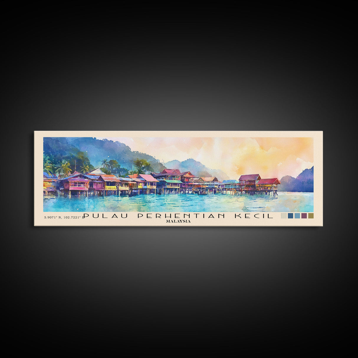 Pulau Perhentian Kecil, Malaysia Watercolor Beach Print, Vacation Gift, Malaysia Wall Art, Framed Canvas Print, Framed Beach Painting