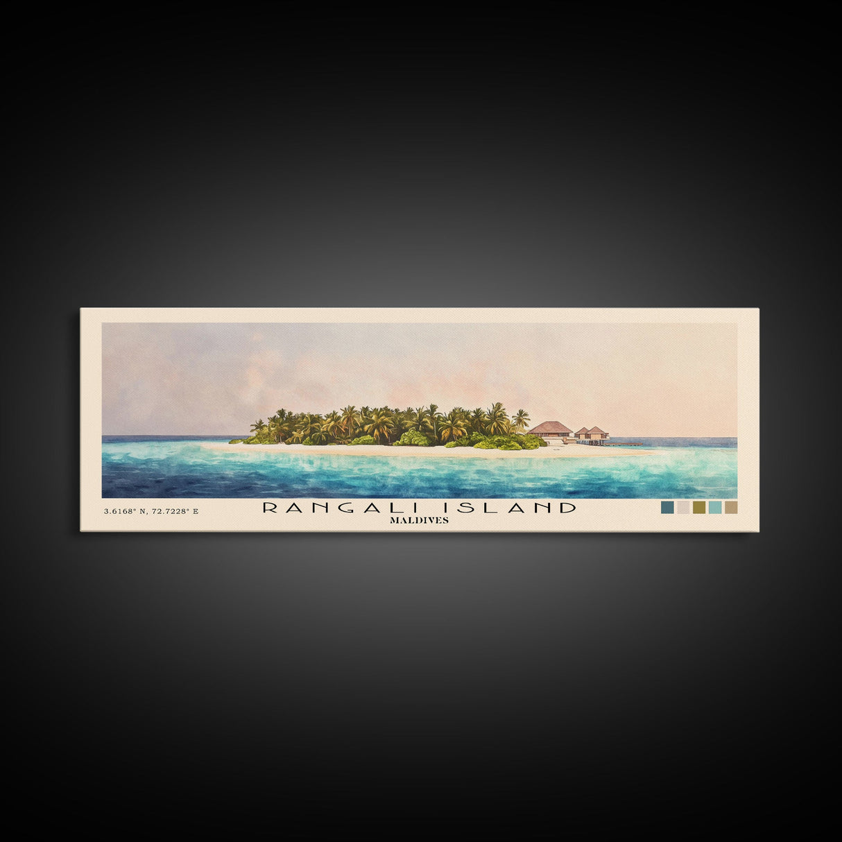 Rangali Island, Maldives Watercolor Beach Print, Vacation Gift, Maldives Wall Art, Framed Canvas Print, Framed Beach Painting