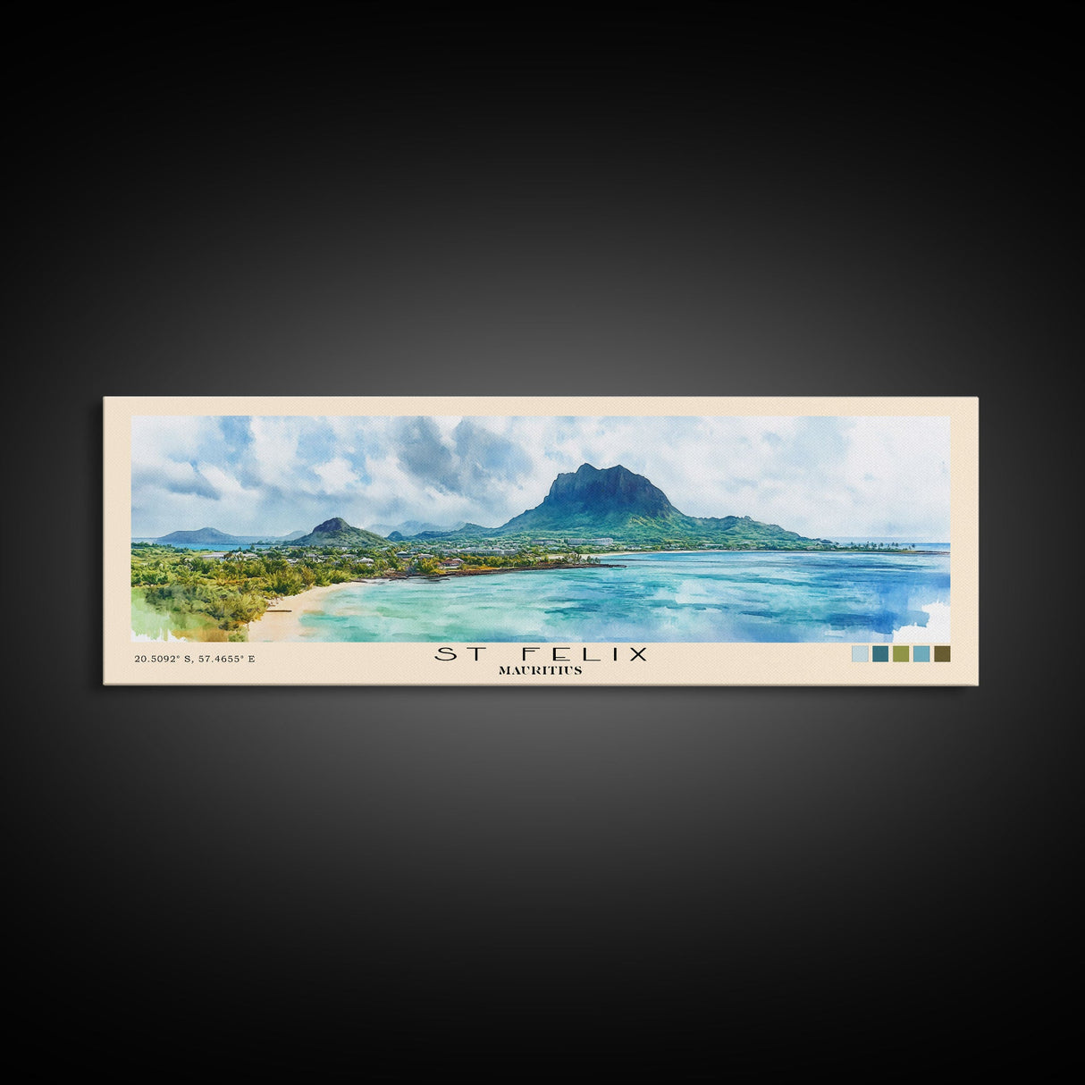 St Felix, Mauritius Watercolor Beach Print, Vacation Gift, Mauritius Wall Art, Framed Canvas Print, Framed Beach Painting