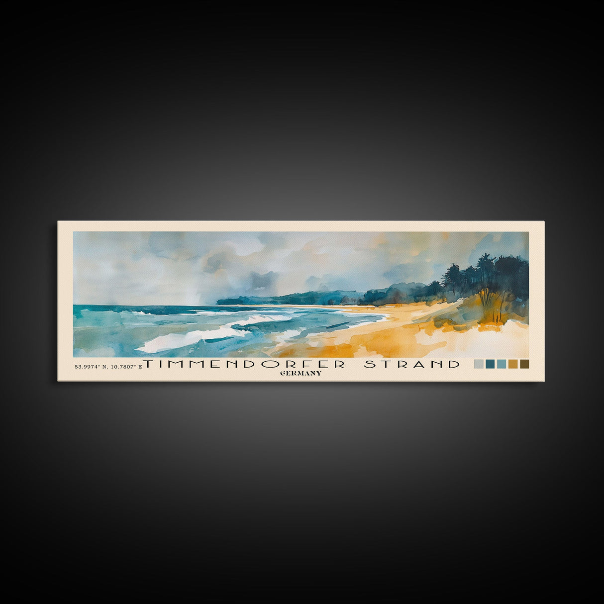 Timmendorfer Strand, Germany Watercolor Beach Print, Vacation Gift, Germany Wall Art, Framed Canvas Print, Framed Beach Painting