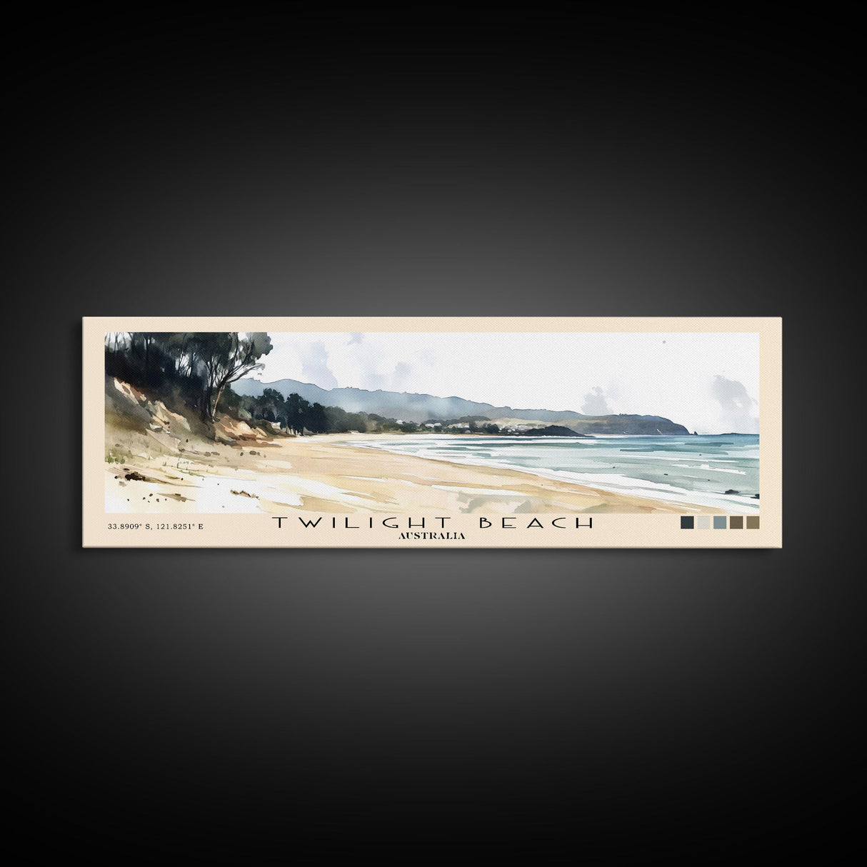 Twilight Beach, Australia Watercolor Beach Print, Vacation Gift, Australia Wall Art, Framed Canvas Print, Framed Beach Painting