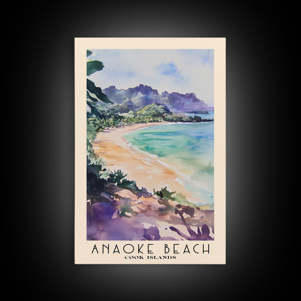 Anaoke Beach, Cook Islands Watercolor Beach Print, Vacation Gift, Cook Islands Wall Art, Beach Painting, Beach Decor, Beach Painting