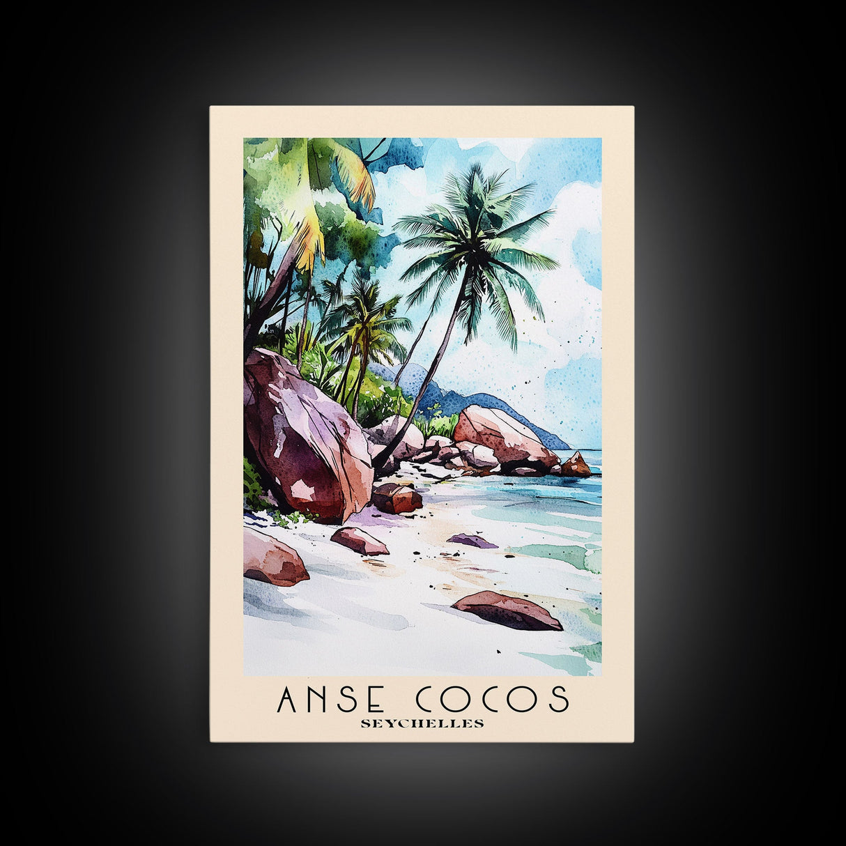 Anse Cocos, Seychelles Watercolor Beach Print, Vacation Gift, Seychelles Wall Art, Beach Painting, Beach Decor, Beach Painting