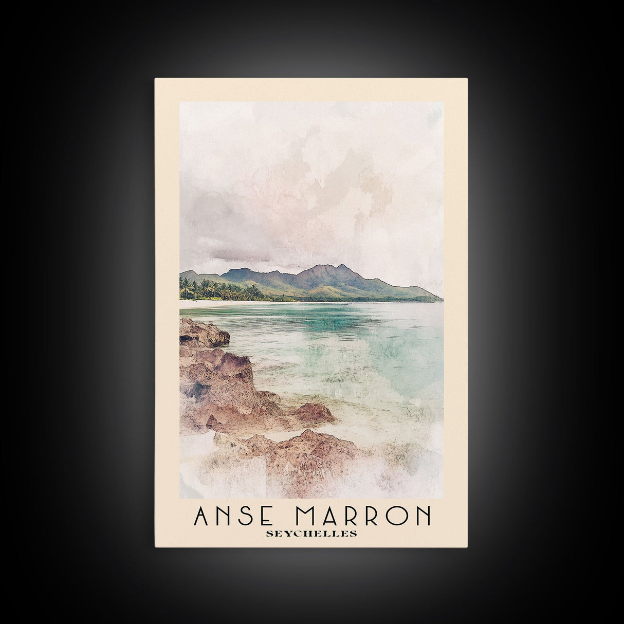 Anse Marron, Seychelles Watercolor Print, Vacation Gift, Seychelles Wall Art, Beach Painting, Beach Decor, Large Wall Art, Wood Frame Art