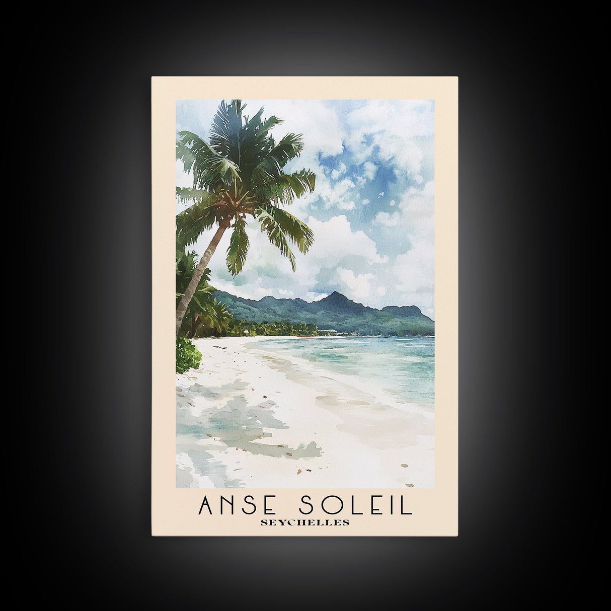 Anse Soleil, Seychelles Watercolor Beach Print, Vacation Gift, Seychelles Wall Art, Framed Canvas Print, Framed Beach Painting