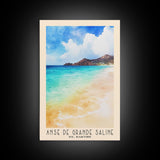 Anse de Grande Saline, St. Barths Watercolor Print, Vacation Gift, St. Barths Wall Art, Beach Painting, Beach Decor, Large Wall Art, Wood Frame Art