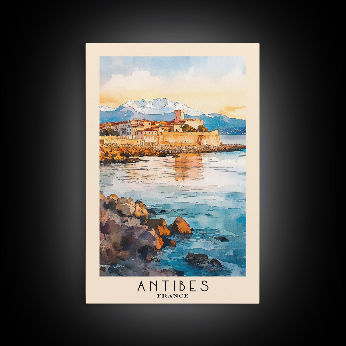 Antibes, France Watercolor Print, Vacation Gift, France Wall Art, Beach Painting, Beach Decor, Large Wall Art, Wood Frame Art