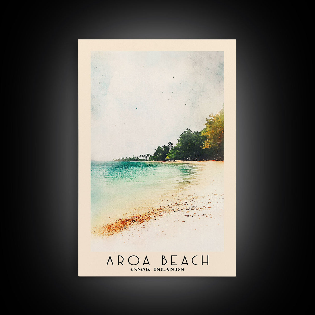 Aroa Beach, Cook Islands Watercolor Print, Vacation Gift, Cook Islands Wall Art, Beach Painting, Beach Decor, Large Wall Art, Wood Frame Art