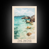 The Baths, British Virgin Islands Watercolor Beach Print, Vacation Gift, British Virgin Islands Wall Art, Framed Canvas Print, Framed Beach Painting