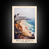 Bells Beach, Australia Watercolor Beach Print, Vacation Gift, Australia Wall Art, Framed Canvas Print, Framed Beach Painting