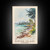 Bintan Island, Indonesia Watercolor Beach Print, Vacation Gift, Indonesia Wall Art, Framed Canvas Print, Framed Beach Painting