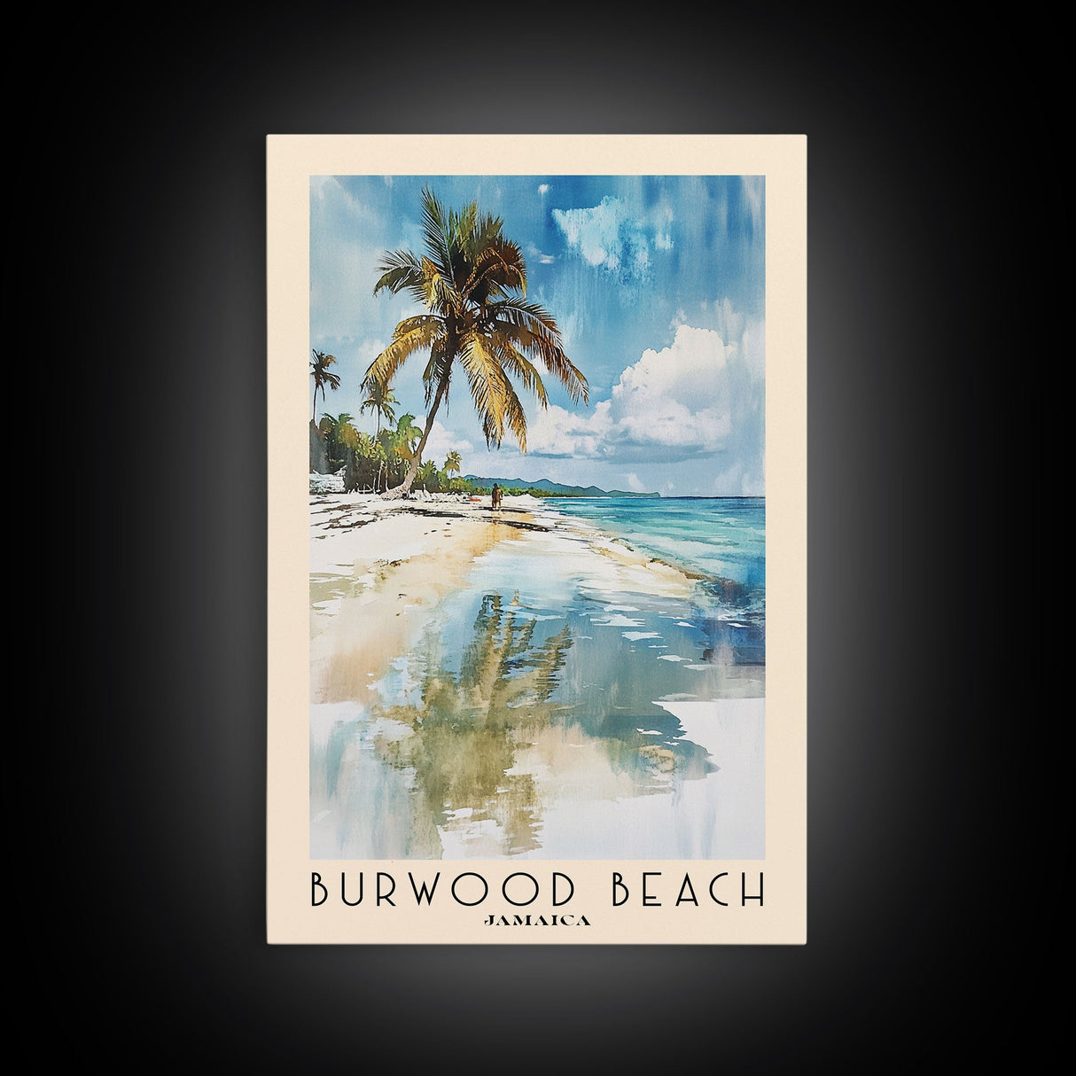 Burwood Beach, Jamaica Watercolor Beach Print, Vacation Gift, Jamaica Wall Art, Framed Canvas Print, Framed Beach Painting