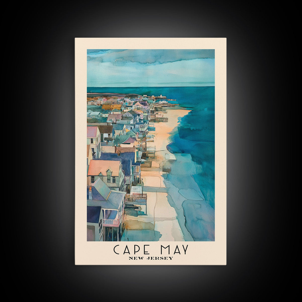 Cape May, New Jersey Watercolor Beach Print, Vacation Gift, New Jersey Wall Art, Framed Canvas Print, Framed Beach Painting