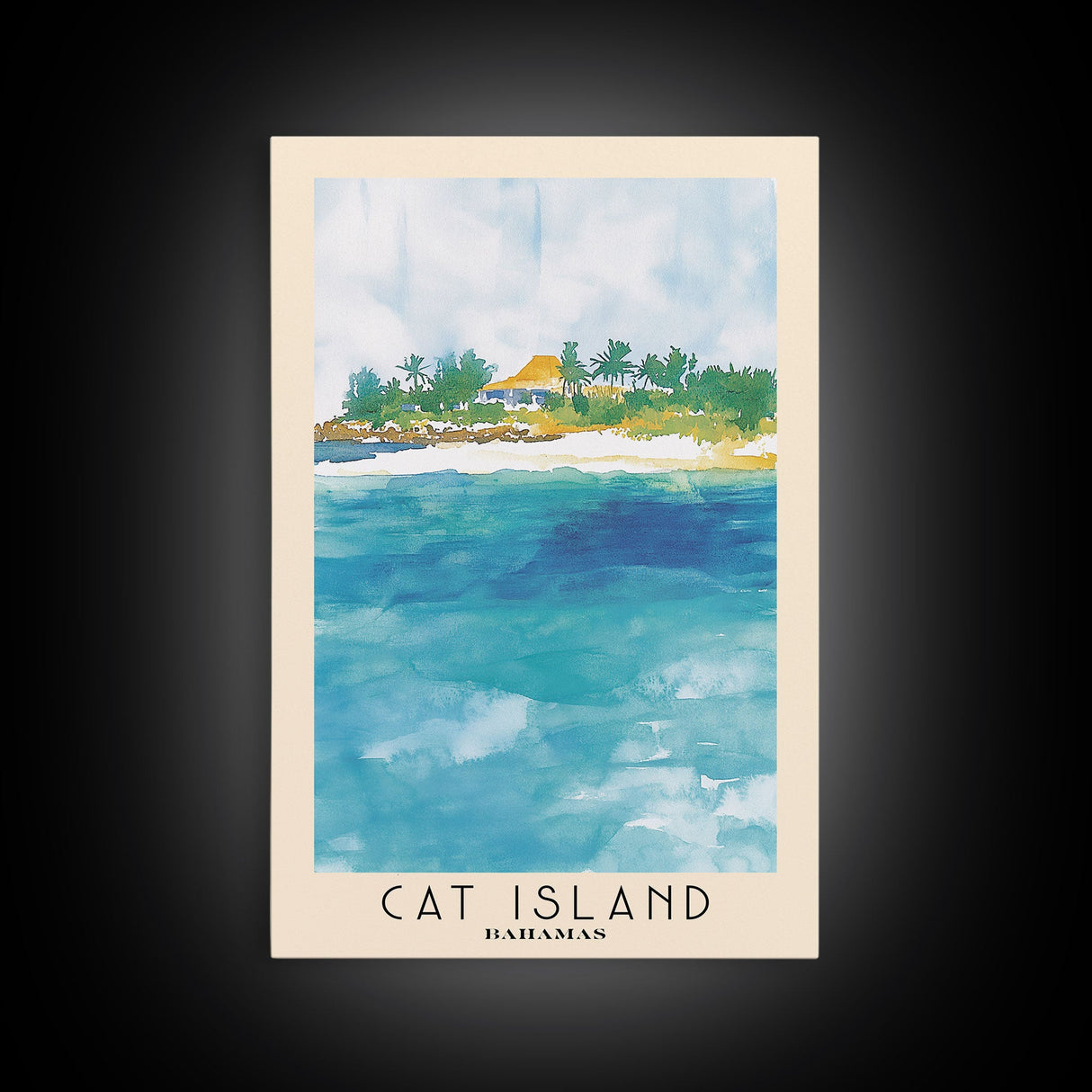 Cat Island, Bahamas Watercolor Beach Print, Vacation Gift, Bahamas Wall Art, Framed Canvas Print, Framed Beach Painting