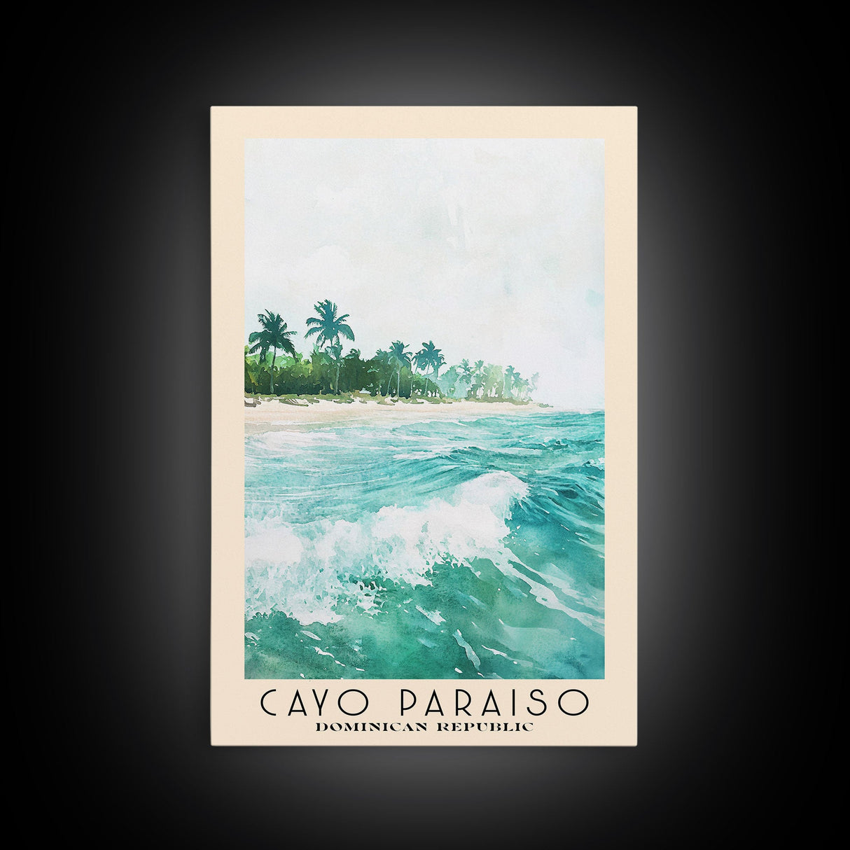 Cayo Paraiso, Dominican Republic Watercolor Beach Print, Vacation Gift, Dominican Republic Wall Art, Framed Canvas Print, Framed Beach Painting