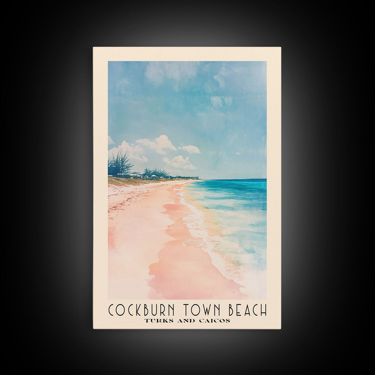 Cockburn Town Beach, Turks and Caicos Watercolor Beach Print, Vacation Gift, Turks and Caicos Wall Art, Framed Canvas Print, Framed Beach Painting