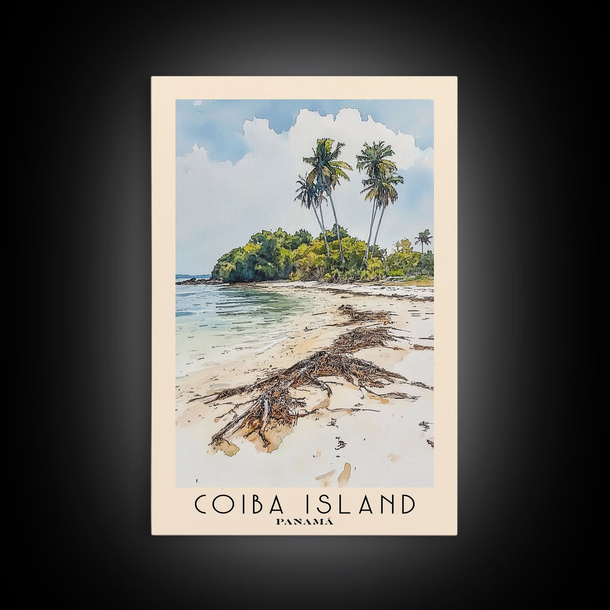 Coiba Island, Panamá Watercolor Beach Print, Vacation Gift, Panamá Wall Art, Framed Canvas Print, Framed Beach Painting