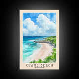 Crane Beach, Barbados Watercolor Beach Print, Vacation Gift, Barbados Wall Art, Framed Canvas Print, Framed Beach Painting