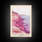 Côte de Granit Rose, France Watercolor Beach Print, Vacation Gift, France Wall Art, Framed Canvas Print, Framed Beach Painting