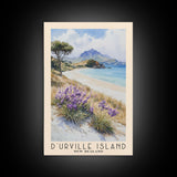 D’Urville Island, New Zealand Watercolor Beach Print, Vacation Gift, New Zealand Wall Art, Framed Canvas Print, Framed Beach Painting