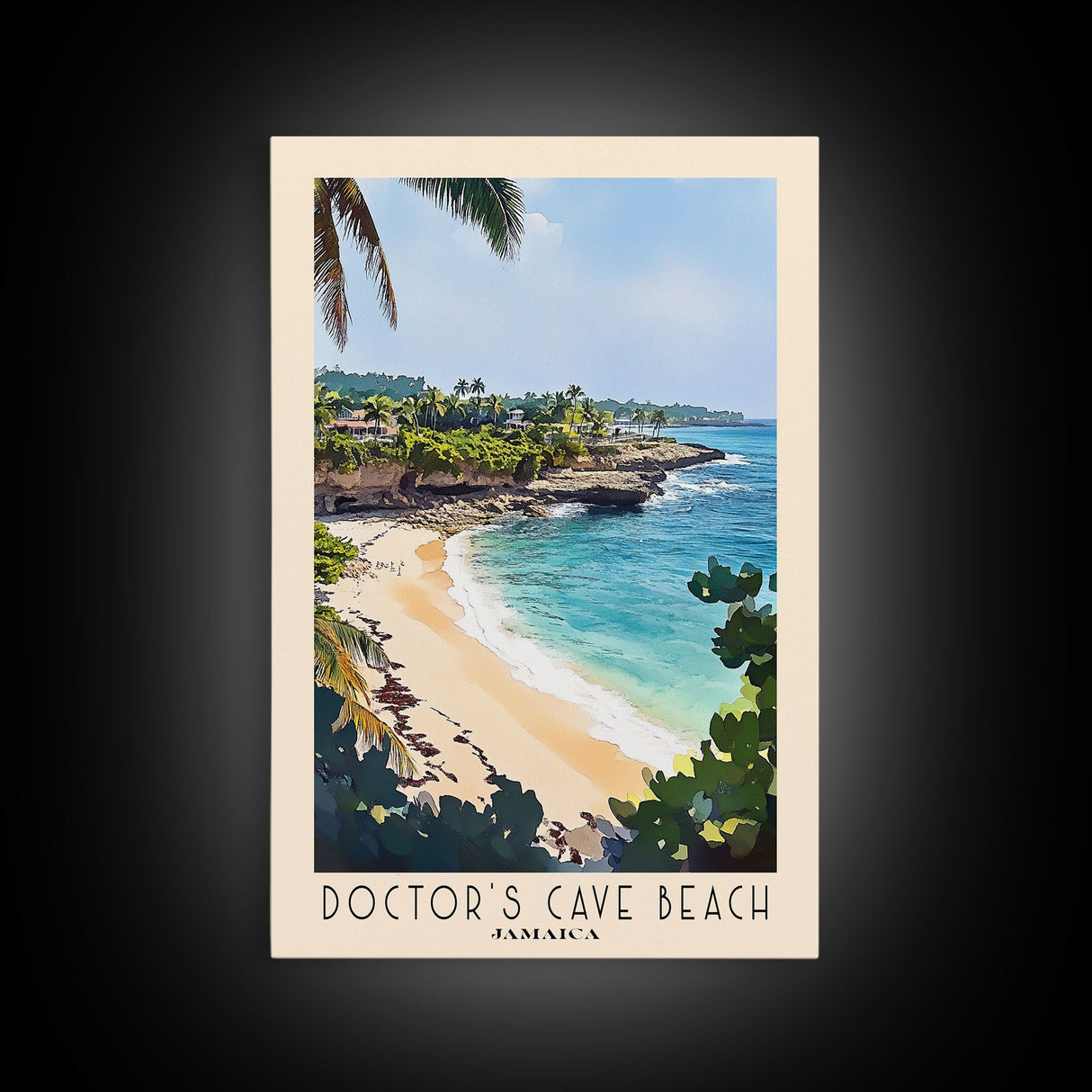 Doctor’s Cave Beach, Jamaica Watercolor Beach Print, Vacation Gift, Jamaica Wall Art, Framed Canvas Print, Framed Beach Painting