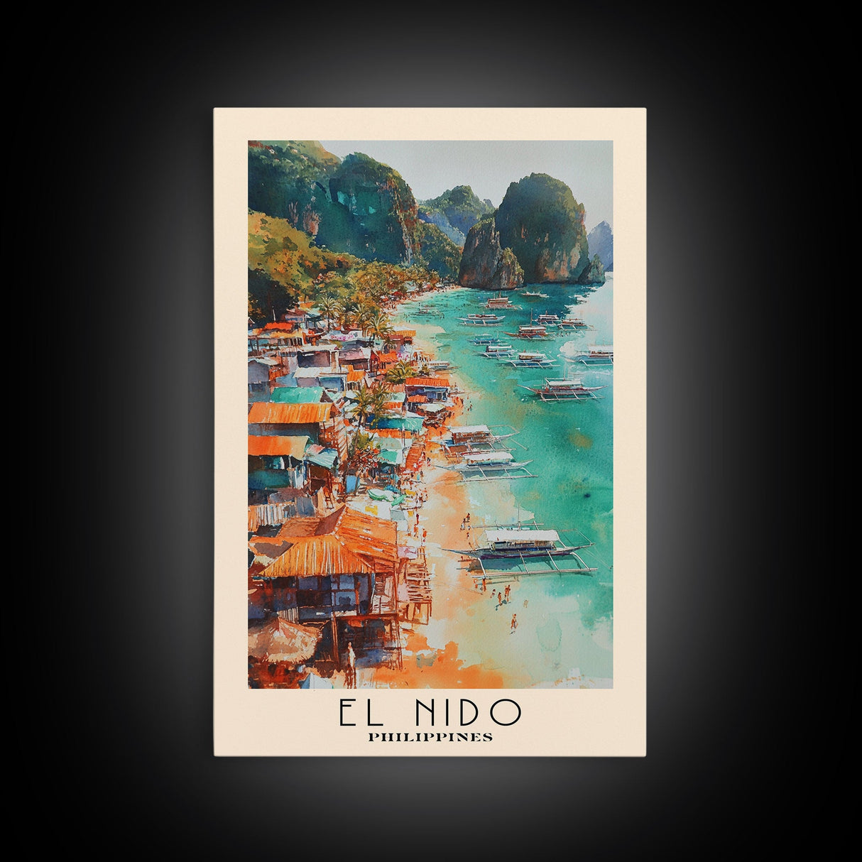 El Nido, Philippines Watercolor Beach Print, Vacation Gift, Philippines Wall Art, Framed Canvas Print, Framed Beach Painting