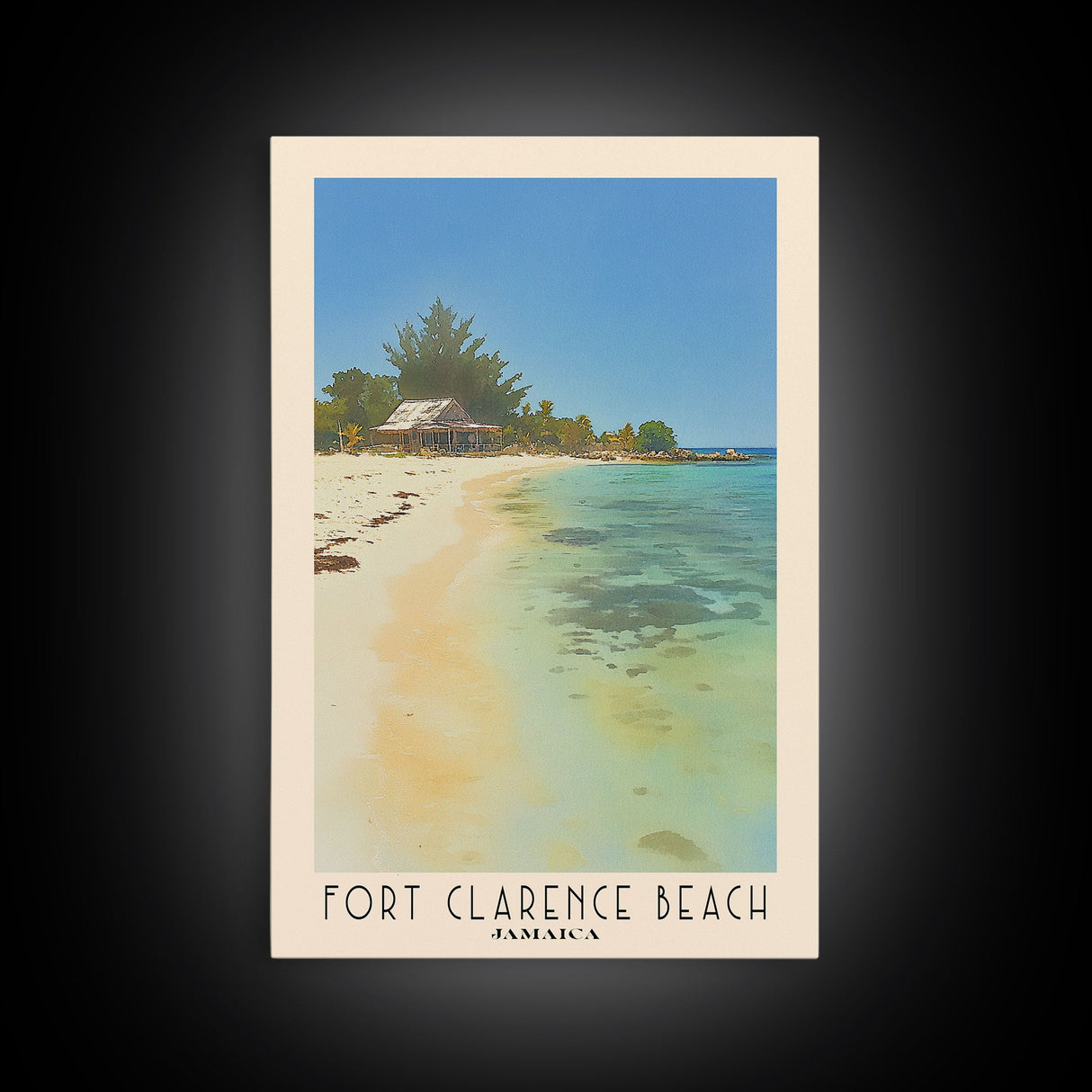 Fort Clarence Beach, Jamaica Watercolor Beach Print, Vacation Gift, Jamaica Wall Art, Framed Canvas Print, Framed Beach Painting