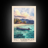 Gili Trawangan, Indonesia Watercolor Beach Print, Vacation Gift, Indonesia Wall Art, Framed Canvas Print, Framed Beach Painting