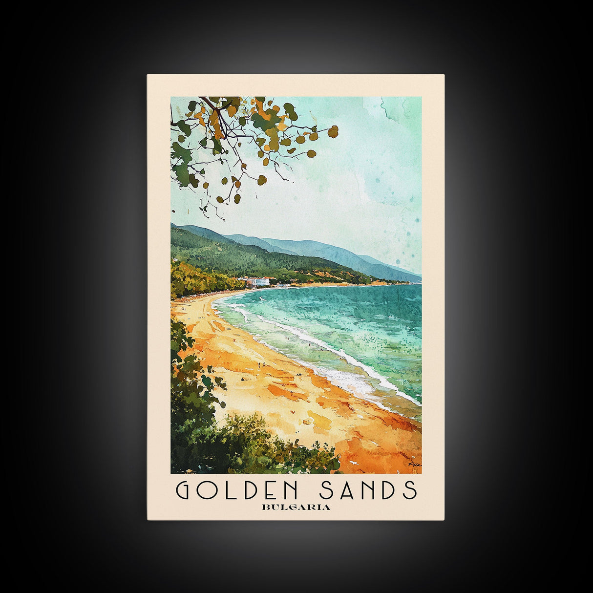 Golden Sands, Bulgaria Watercolor Beach Print, Vacation Gift, Bulgaria Wall Art, Framed Canvas Print, Framed Beach Painting