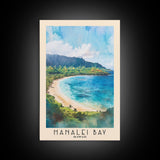 Hanalei Bay, Hawaii Watercolor Beach Print, Vacation Gift, Hawaii Wall Art, Framed Canvas Print, Framed Beach Painting