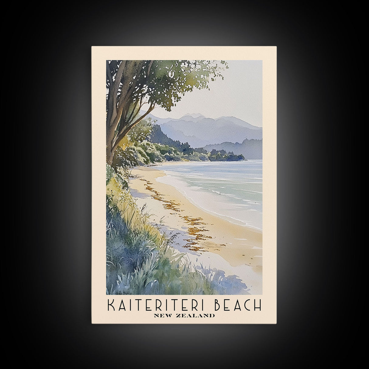 Kaiteriteri Beach, New Zealand Watercolor Beach Print, Vacation Gift, New Zealand Wall Art, Framed Canvas Print, Framed Beach Painting