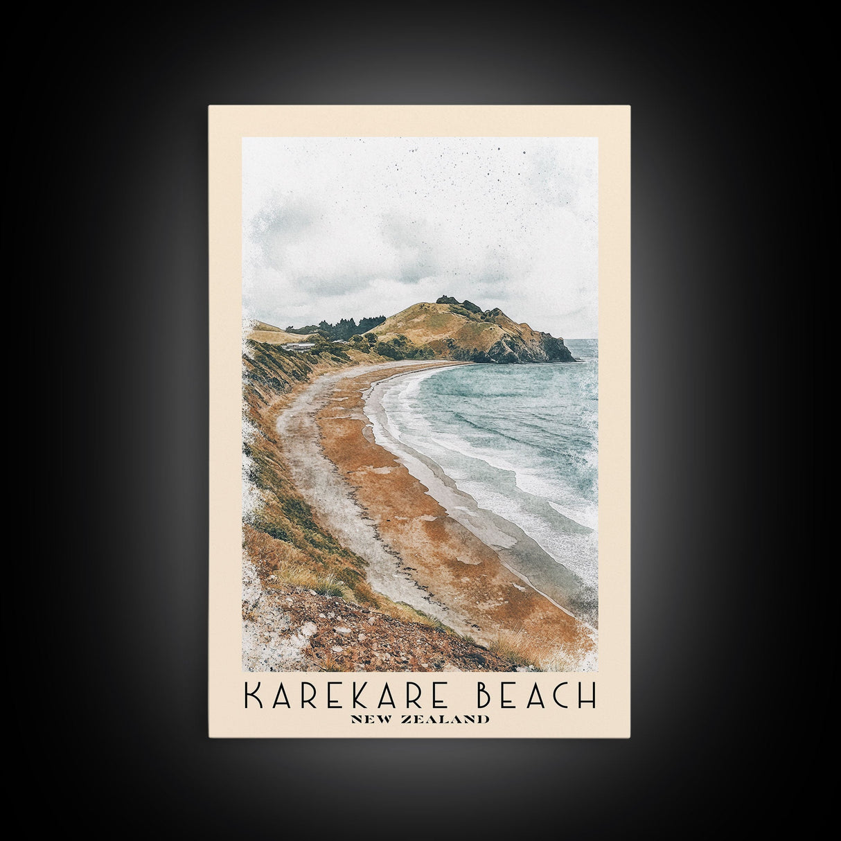 Karekare Beach, New Zealand Watercolor Beach Print, Vacation Gift, New Zealand Wall Art, Framed Canvas Print, Framed Beach Painting