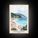 Kefalonia, Greece Watercolor Beach Print, Vacation Gift, Greece Wall Art, Framed Canvas Print, Framed Beach Painting